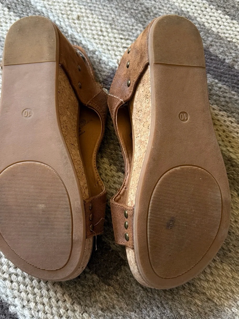 Very G Brown Cork Wedge Sandals with Stud Detail